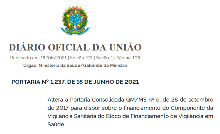 18062021 portaria 1237 ministeiro da saude